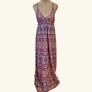NEW Helen Jon Mallorca Gypsy Maxi Resort Dress Stretch Boho Hippie Beach Swim L
